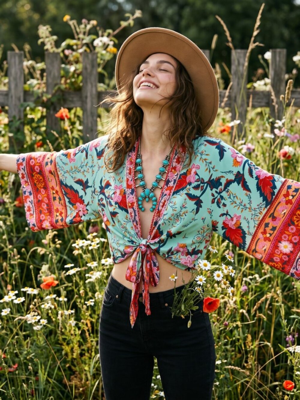 Floral Tie Front Crop Top Kimono NEW! - Picture 3 of 10